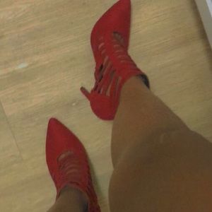 Red suede heels